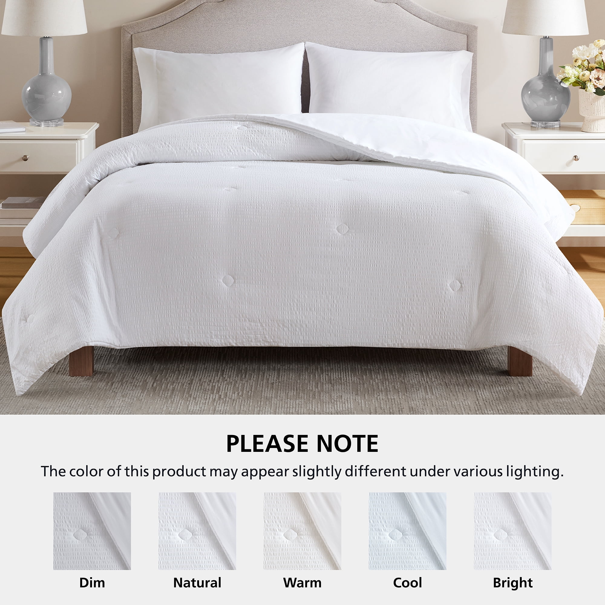 Mainstays King Reversible Down Alternative All-Season Comforter, White Seersucker