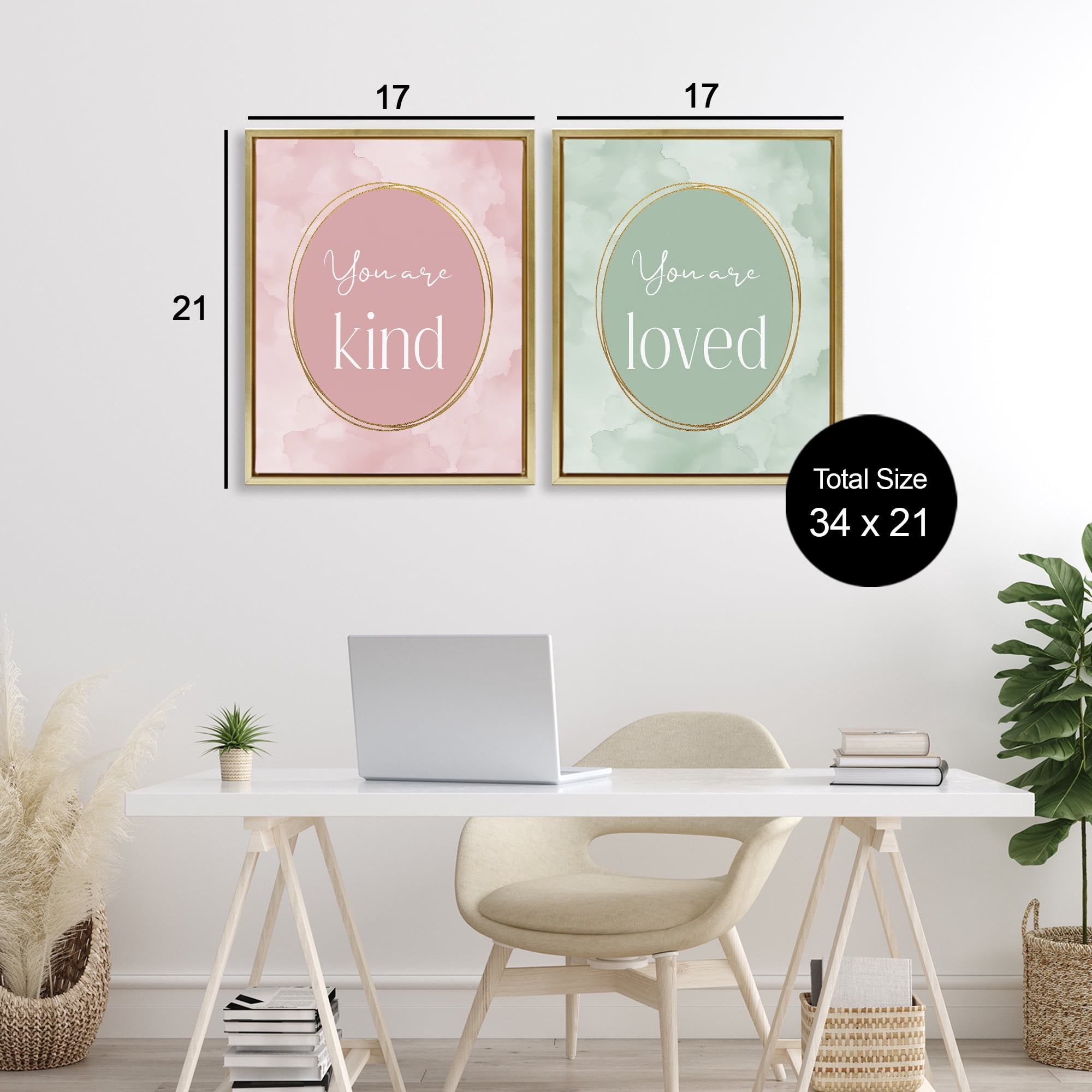 Stupell Industries Pastel Golden Affirmations 2 Piece Gold Framed Floater Canvas Set, design by Christine Simpson Art