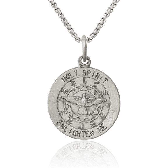 925 Sterling Silver Vintage Holy Spirit Medal Necklace Chain Pendant Charm