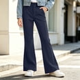 thumbnail image 4 of BXJX Girls Flare Pants, Side Pockets Fall Fashion Zip-Button Kids Casual Trousers Dark Blue Size 9-10 T, 4 of 6