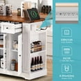 thumbnail image 6 of 53'' Farmhouse Kitchen Island with Two Tempered Glass Cabinet Doors, Kitchen Rolling Island with Power Outlet 5 Open Side Racks and 3 Drawers,Mobile Island Table for Kitchen, Dining Room,White, 6 of 7