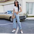 thumbnail image 2 of Vedolay Buttons for Loose Jeans 2023 Jeans for Women Fashion High Waisted Stretch Straight Leg Denim Pants,Blue M, 2 of 4