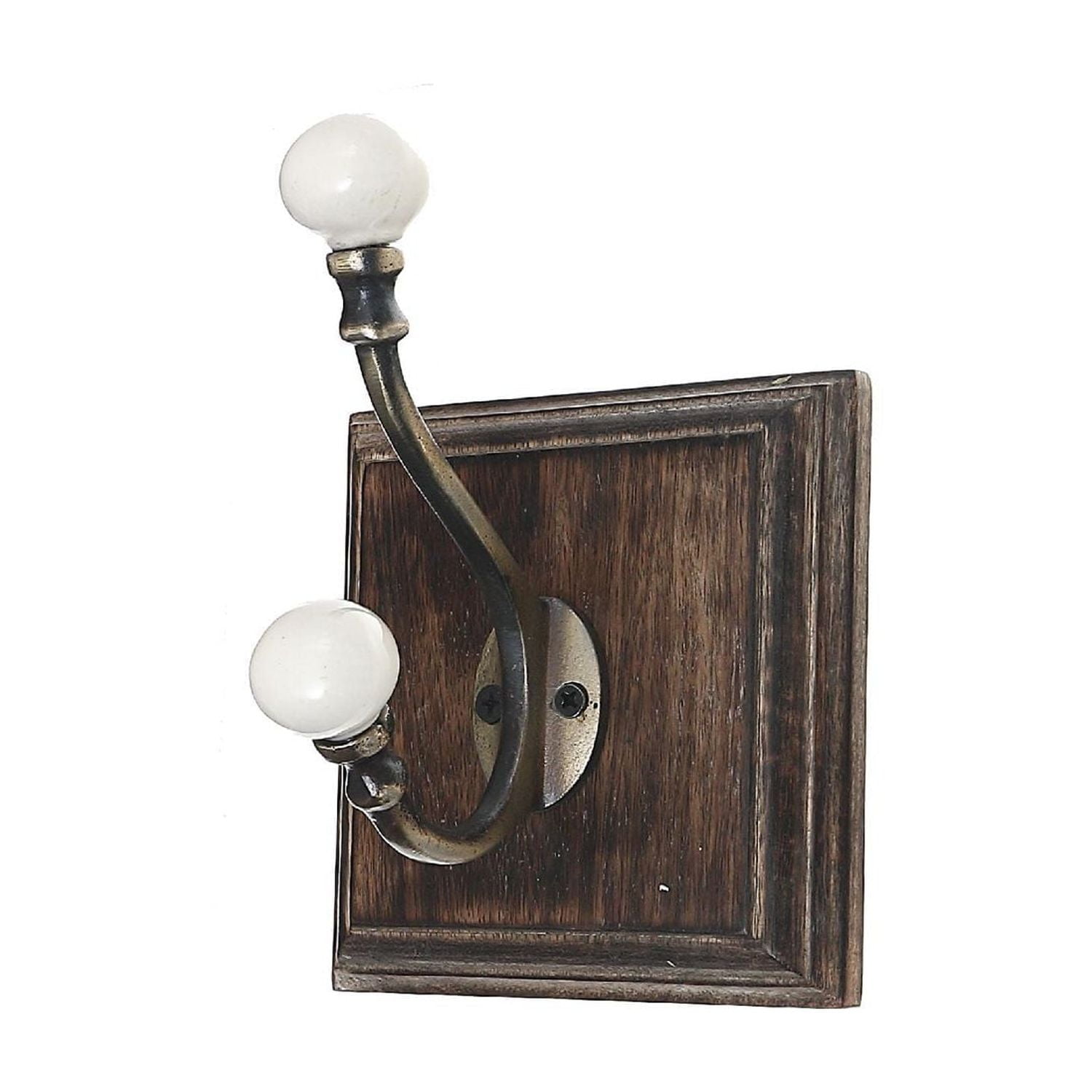 Crochet En Laiton Antique Avec Bouton D'Ivoire Sur La Base En Bois (Noix) - Ensemble De 2