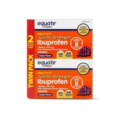Equate Childrens Ibuprofen Grape Flavor Tablets, 100 mg, 24 Ct, 2 Pk