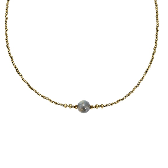 Charming Luminous Round Labradorite Fashion Gold Beads Sterling Silver Necklace