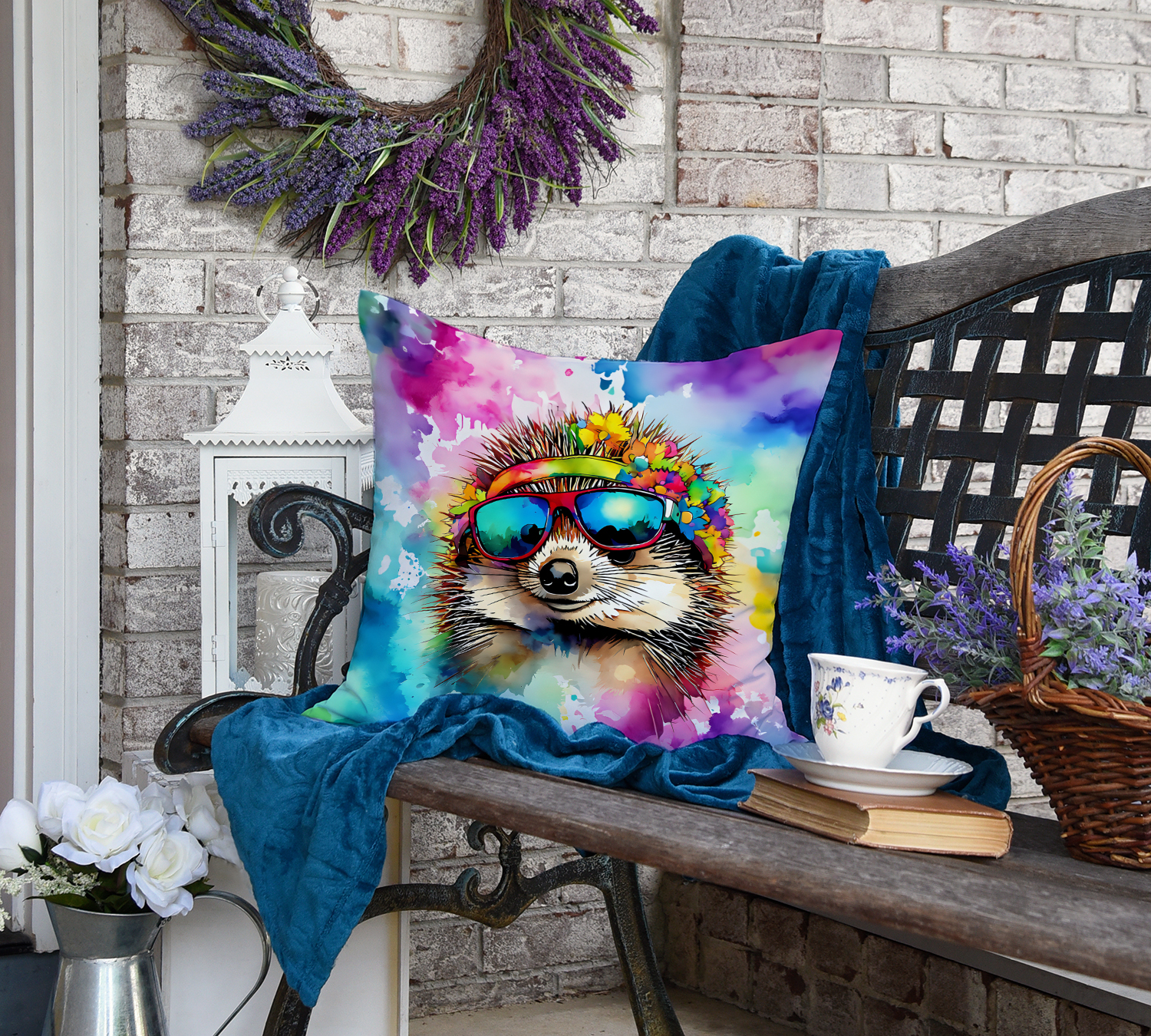 Carolines Treasures DAC3992PW1818 18 x 18 in. Unisex Hippie Animal Hedgehog Polyester Fabric Throw Pillow