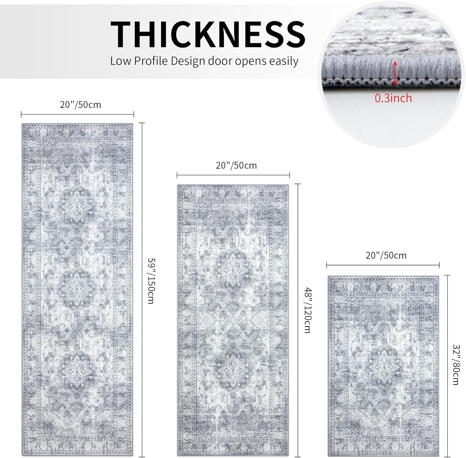 Kitchen Rugs Sets of 3 Grey Kitchen Mats 3 Piece SetKitchen Runner Rugs Non Skid Washable Boho Kitchen Rug Set Carpets for Laundry Room Front Door