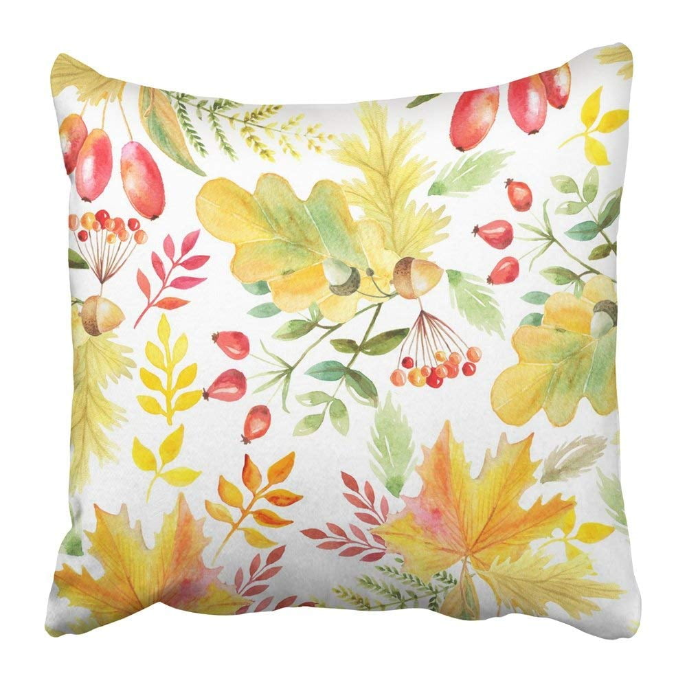 Bsdhome Hand Watercolor Autumn Leaves Branches And Berries Inspired By Forest Romantic Floral Perfect Pillowcase Pillow Cushion Cover 20x20 Inch Walmart Canada