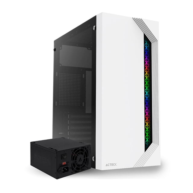 Gabinete ACTECK VIKEN GM434 ATX Media Torre Fuente 500W Cristal Templado Blanco AC-935708 Blanco
