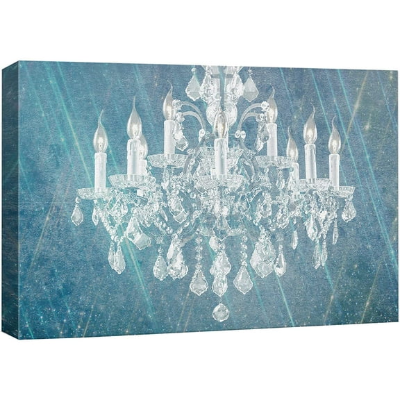 wall26 Canvas Print Wall Art Blue Pastel Paint White Crystal Chandelier Decorative Lights Digital Art Realism Stylish Zen Chic Contemporary Boho Relax/Calm for Living Room, Bedroom, Office - 16"