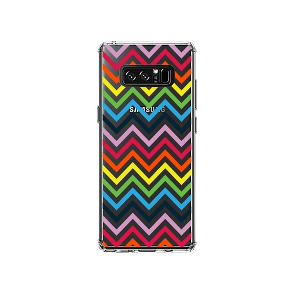 DistinctInk Clear Shockproof Hybrid Case for Samsung Galaxy Note 8 - TPU Bumper, Acrylic Back, Tempered Glass Screen Protector - Rainbow Chevron