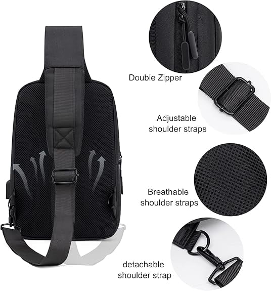 Kabaqoo Crossbody Sling Bag for Travel Work, Shoulder Chest Backpack for Men and Women Black