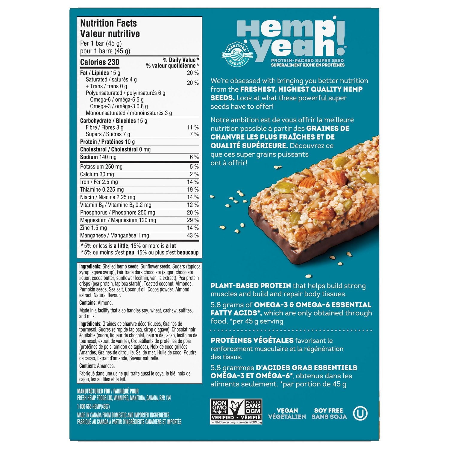 Hemp Yeah Bars Dark Chocolate Almond Sea Salt