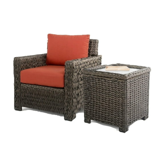 Krikacy Outdoor Wicker Sofa Chair with Storage Side Table, All-Weather HDPE Rattan Frame, Orange