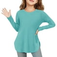 thumbnail image 2 of Jalioing 3-12 Years Girls Tunic Tops Long Sleeve Side Slit Blouse Tops Solid Color Crew Neck Fashion T Shirts, 2 of 7