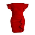 thumbnail image 4 of PENGXIANG Formelle Bodycon Manches Courtes Robe V-Cou Ruché Robe Crayon Volants Robe Wrap, 4 of 7