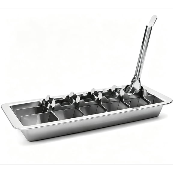 PLERISE Stainless Steel Ice Tray with Release Lever and Handle for Freezer, Makes Large Cubes for Kitchen and Bar (1 Piece)