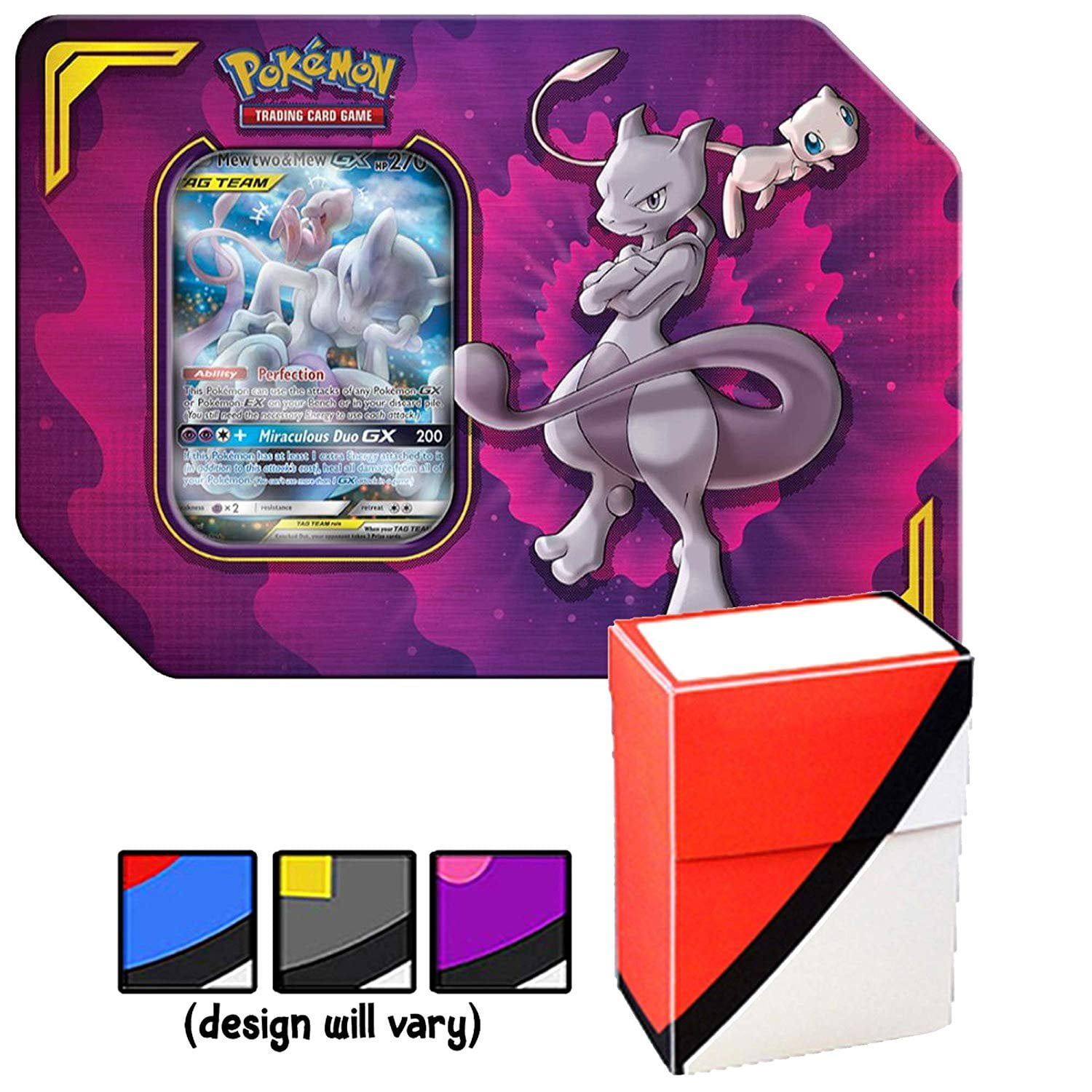 Power Partnership Tin Mewtwo Mew Gx Tag Team With Totem World Card Protector Deck Box Compatible With Pokemon Cards 4 Tcg Booster Packs Gx