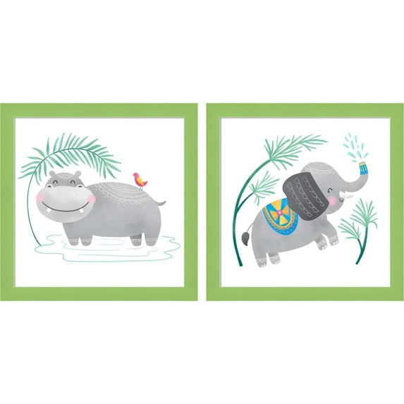 Great Art Now Playful Pals by Noonday Designs, 2 Piece Framed Art Set Each 14"W x 14"H