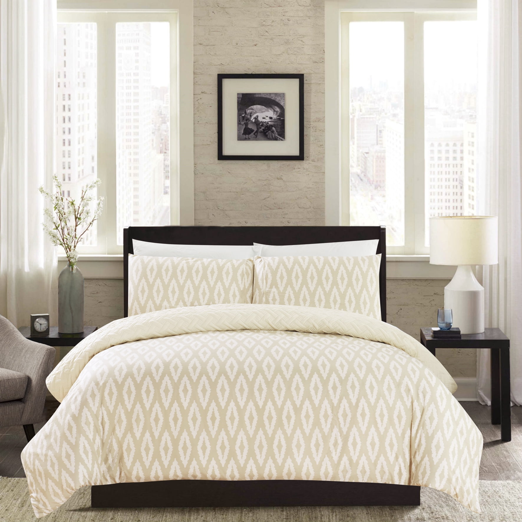 Chic Home Sabina 3-Piece Reversible Geometric Comforter Set, King, Beige