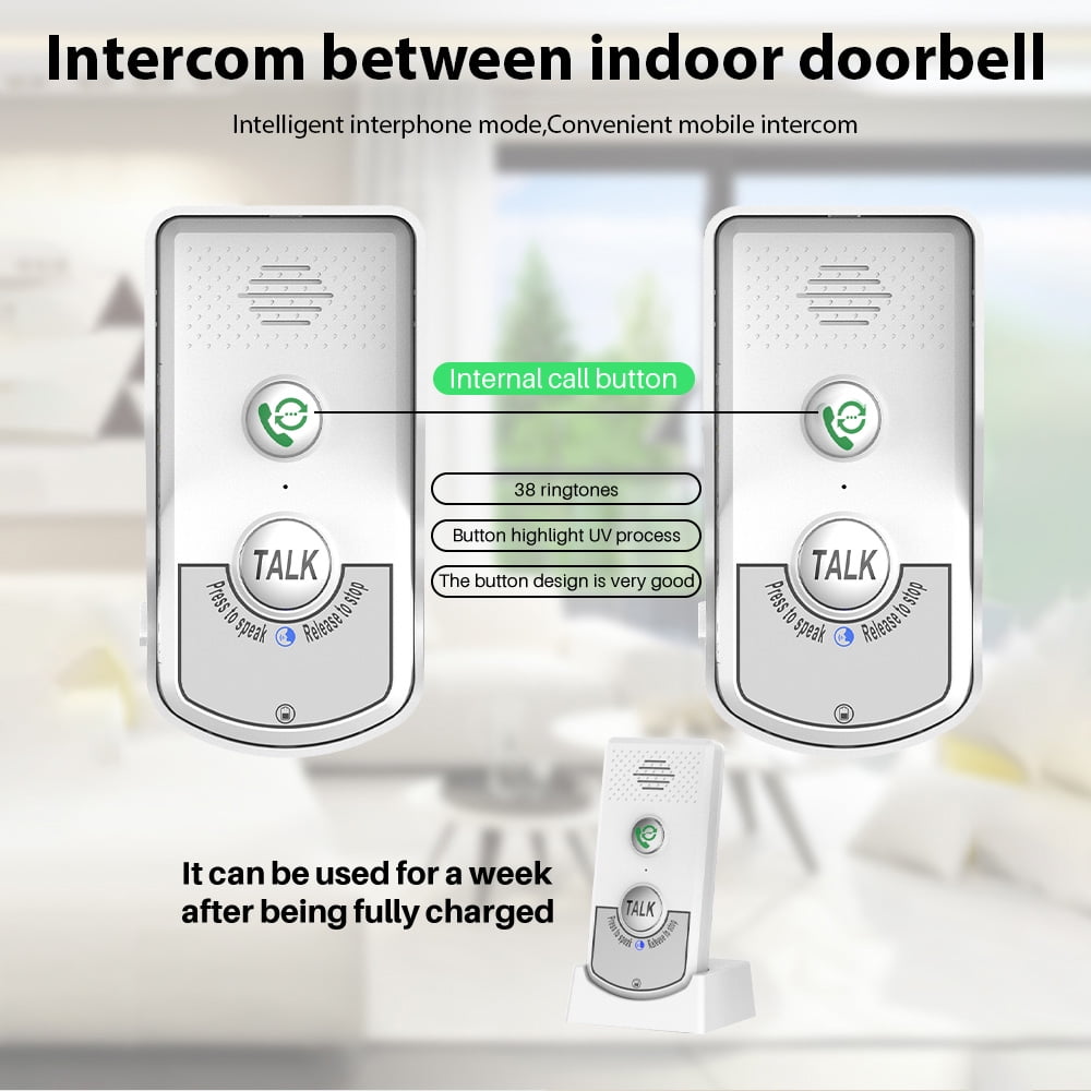 Wireless Doorbell Intercom Rechargeable Smart Intercom Doorbells for Home Real-Time Two-Way Communication 3 Volume Levels 1000m/3280ft Long Distance Waterproof Electronic Doorbell Chime for Home