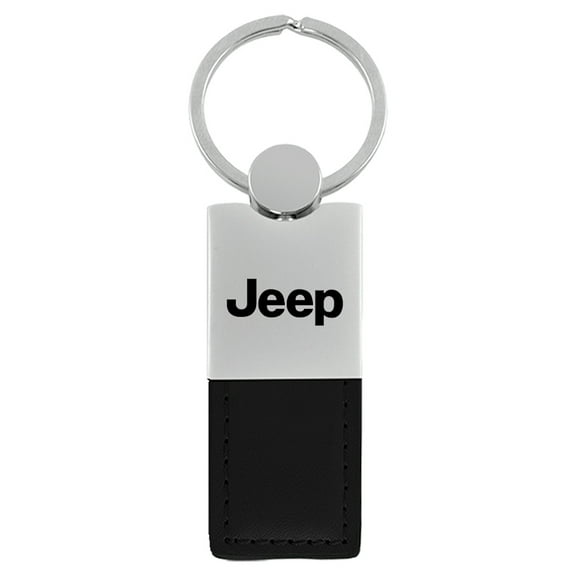 Jeep Duo Rectangular Leather Key Chain (Black)