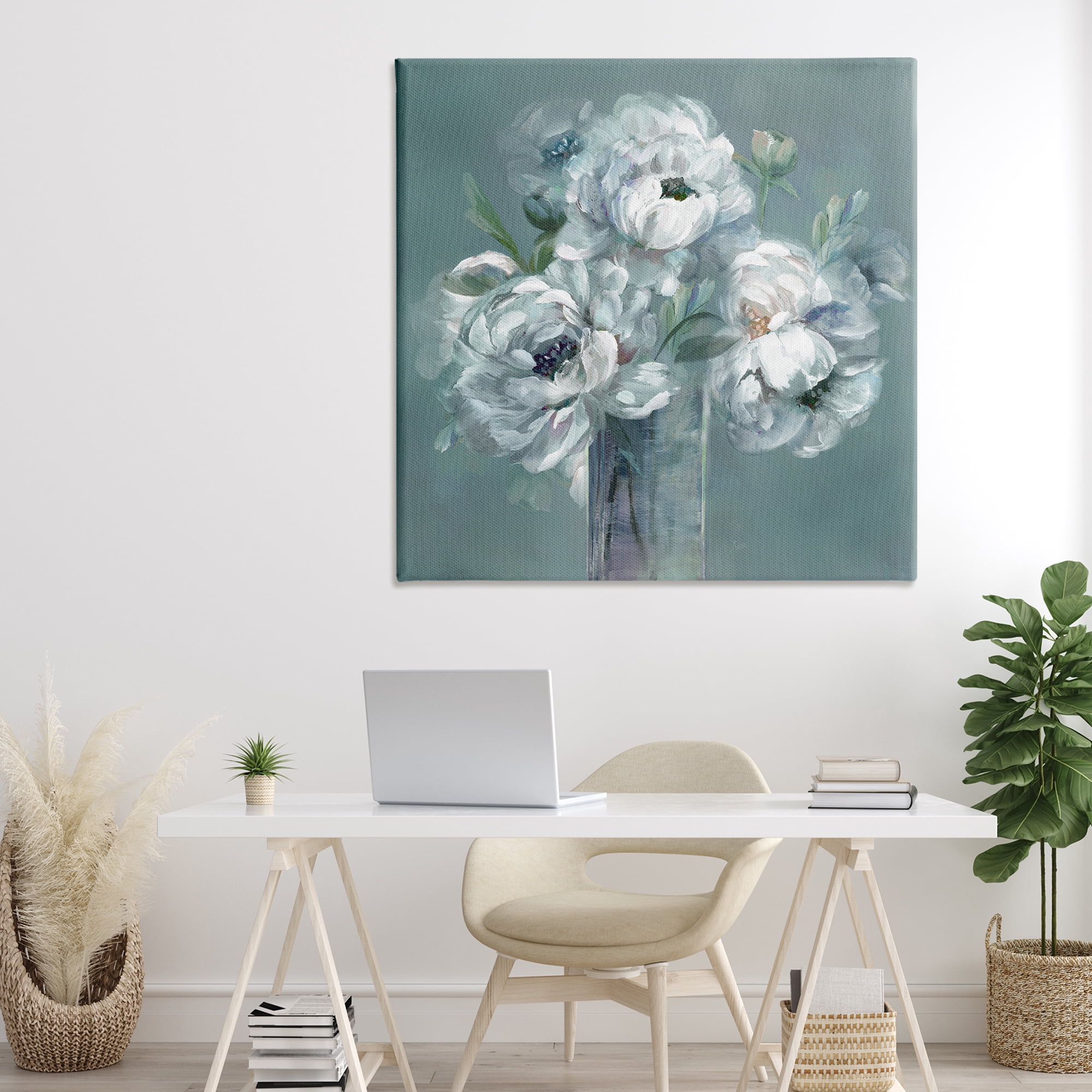 Stupell Industries White Peony Impression in Vase Canvas Wall Art, design by Nan