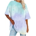 thumbnail image 2 of Women's Casual Crewneck Short Sleeve Tie Dye Oversized T Shirt Graphic Tee Top Blue XL, 2 of 4