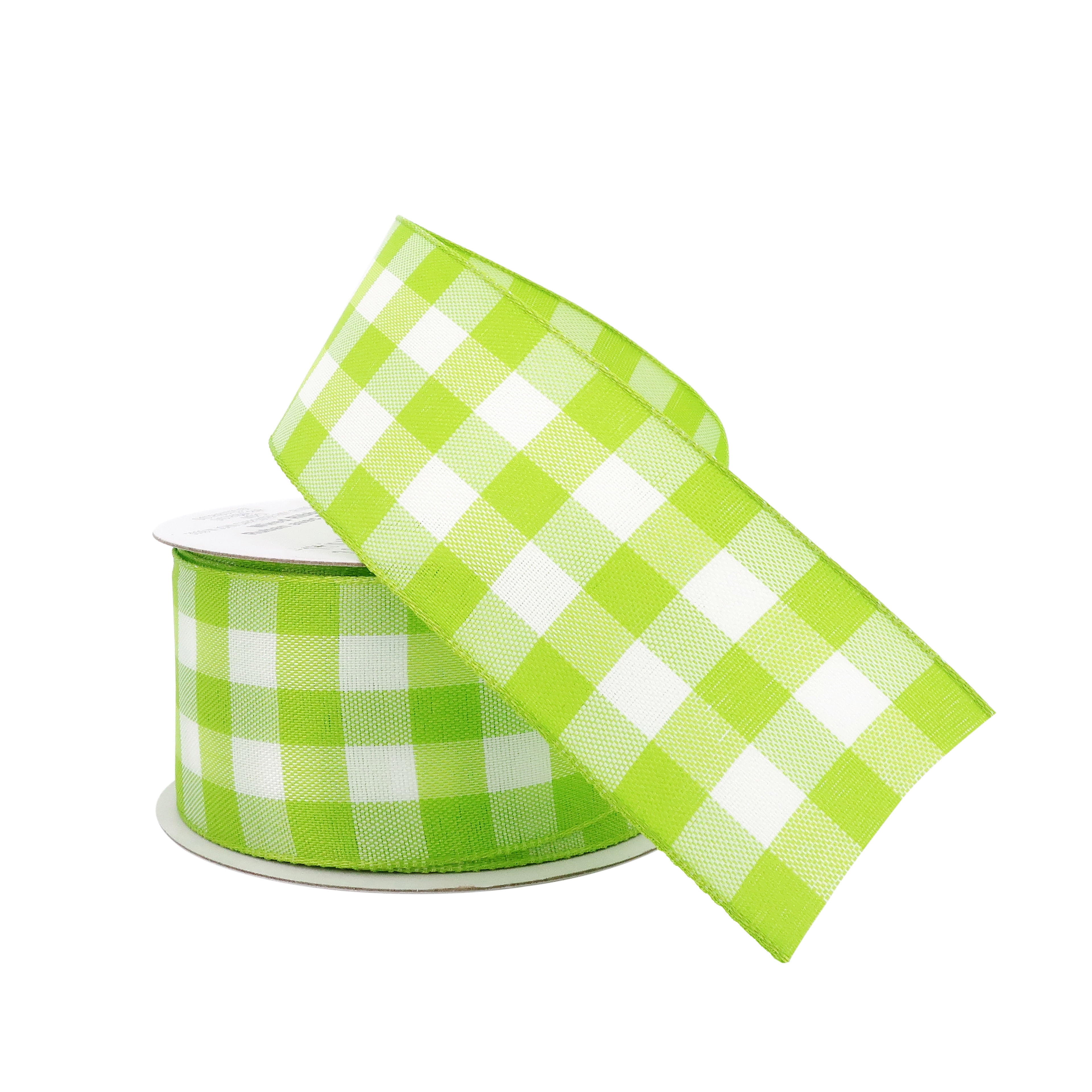 1.5" x 3yd. Lime Wired Checkered Ribbon by Celebrate It – Woven Selvage Edge - Ideal for Gift Wrapping - Crafts & Seasonal Decor - 12 Pack