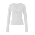 thumbnail image 2 of TheFound Women's Spring Slim Fit Tops Solid Color Long Sleeve Wrap V-Neck T-Shirt Streetwear, 2 of 7