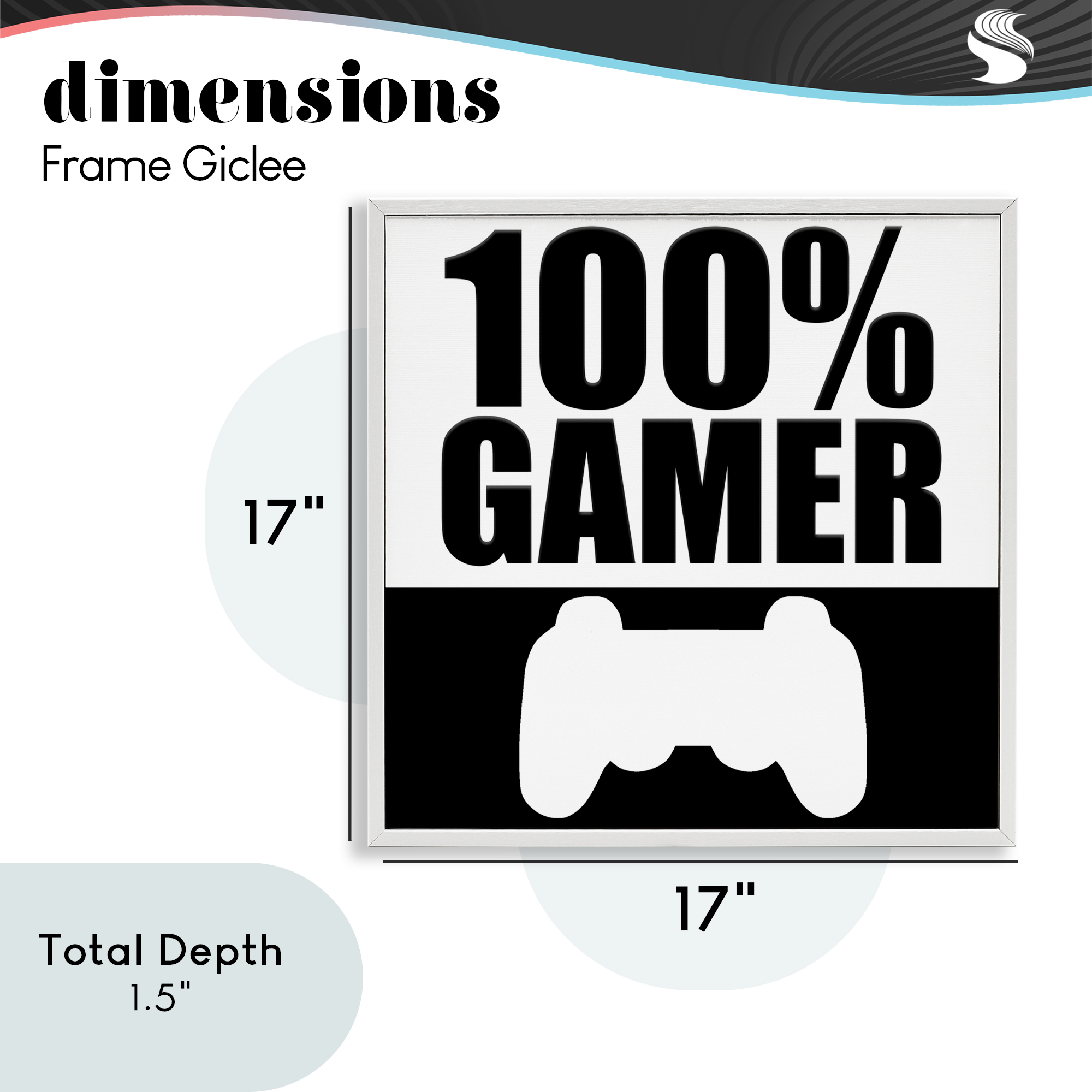 100% Gamer Black & White White Framed Giclee Art, design by Kim Allen
