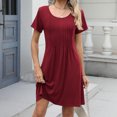 thumbnail image 4 of Sentmoon A Line Dresses for Women Business Short Sleeve Crew Neck Women Dress Solid Color Breathable Loose Fit Plus Size Dress with Pockets Vacation for Running and Training, 4 of 9