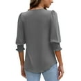 thumbnail image 4 of QUNYINEY Casual T Shirts for Women Solid Crew Neck Puff 3/4 Sleeve Tops Loose Pullover Classic T-Shirt, 4 of 9