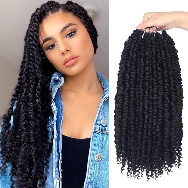 Bileaf Pretwisted Passion Twist Crochet Hair 16 pulgadas Bohemian Crochet Passion Twist Trenzas Cabello Pre Looped 8 paquetes Ombre Off Black