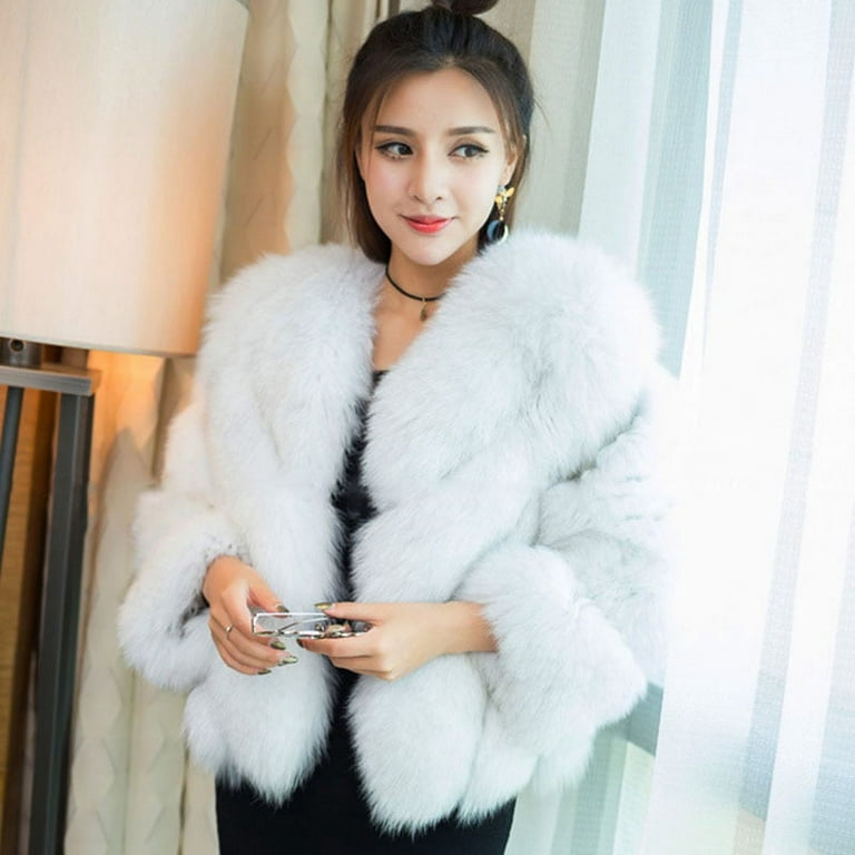 DanceeMangoo Womens Faux Fur Coat Autumn Winter High Quality Faux Fox Fur  Overcoat Female Korean Chic Short Fluffy Plush Jacket 4XL 