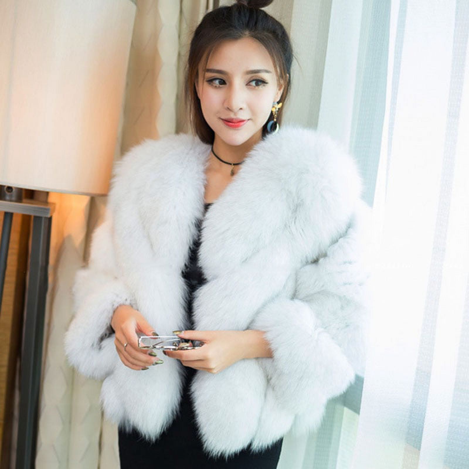 PIKADINGNIS Womens Faux Fur Coat Autumn Winter High Quality Faux Fox Fur Overcoat Female Korean Chic Short Fluffy Plush Jacket 4XL - image 3 of 6