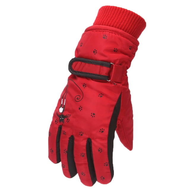 Gants Rouges Mitaines Hiver Extérieur Garçons Filles Patinage Neige Planche à Neige Coupe-Vent Gants Chauds Parfaits pour Enfants de 6 à 12 Ans