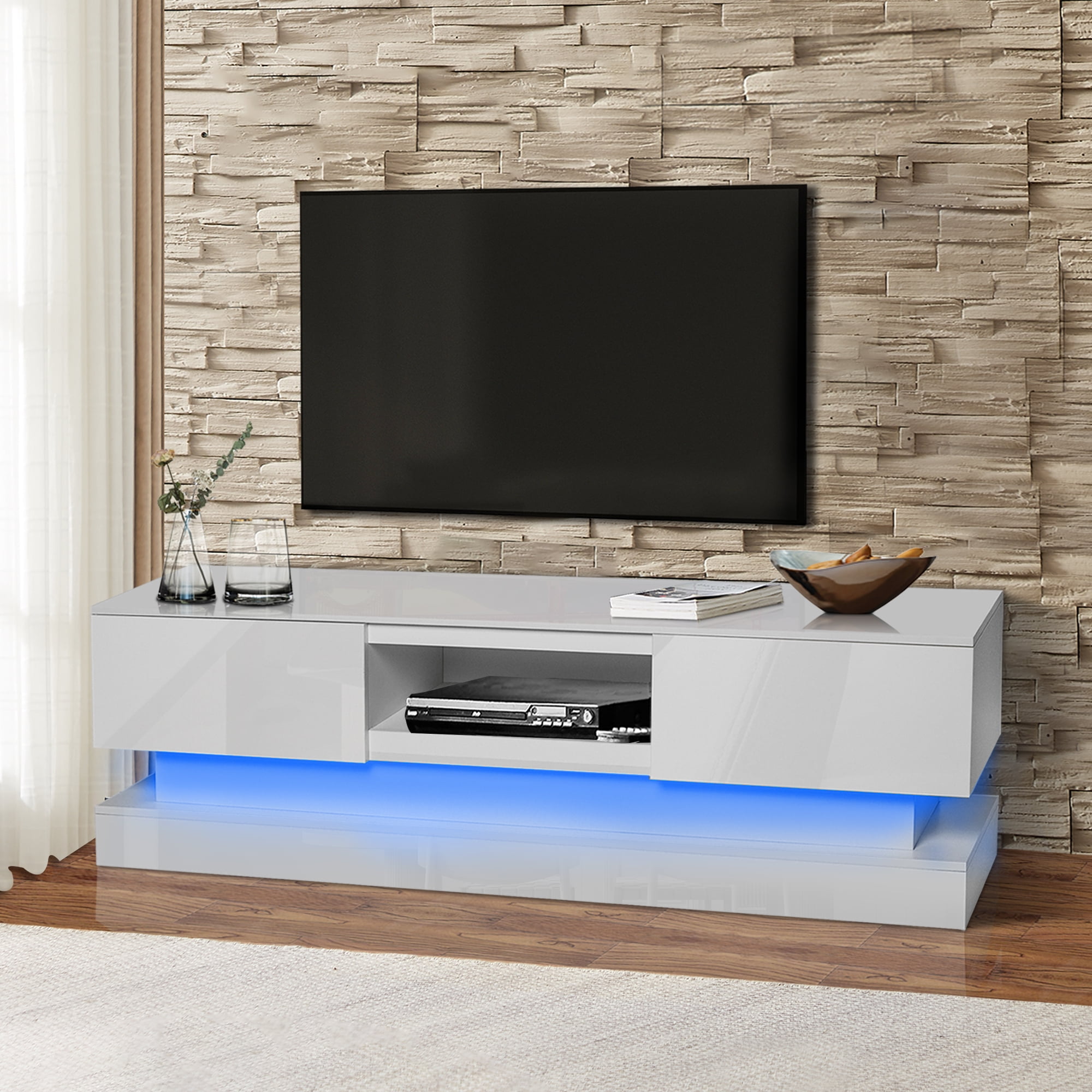 Modern TV Stand with LED Lights for TVs up to 55 inch,White
