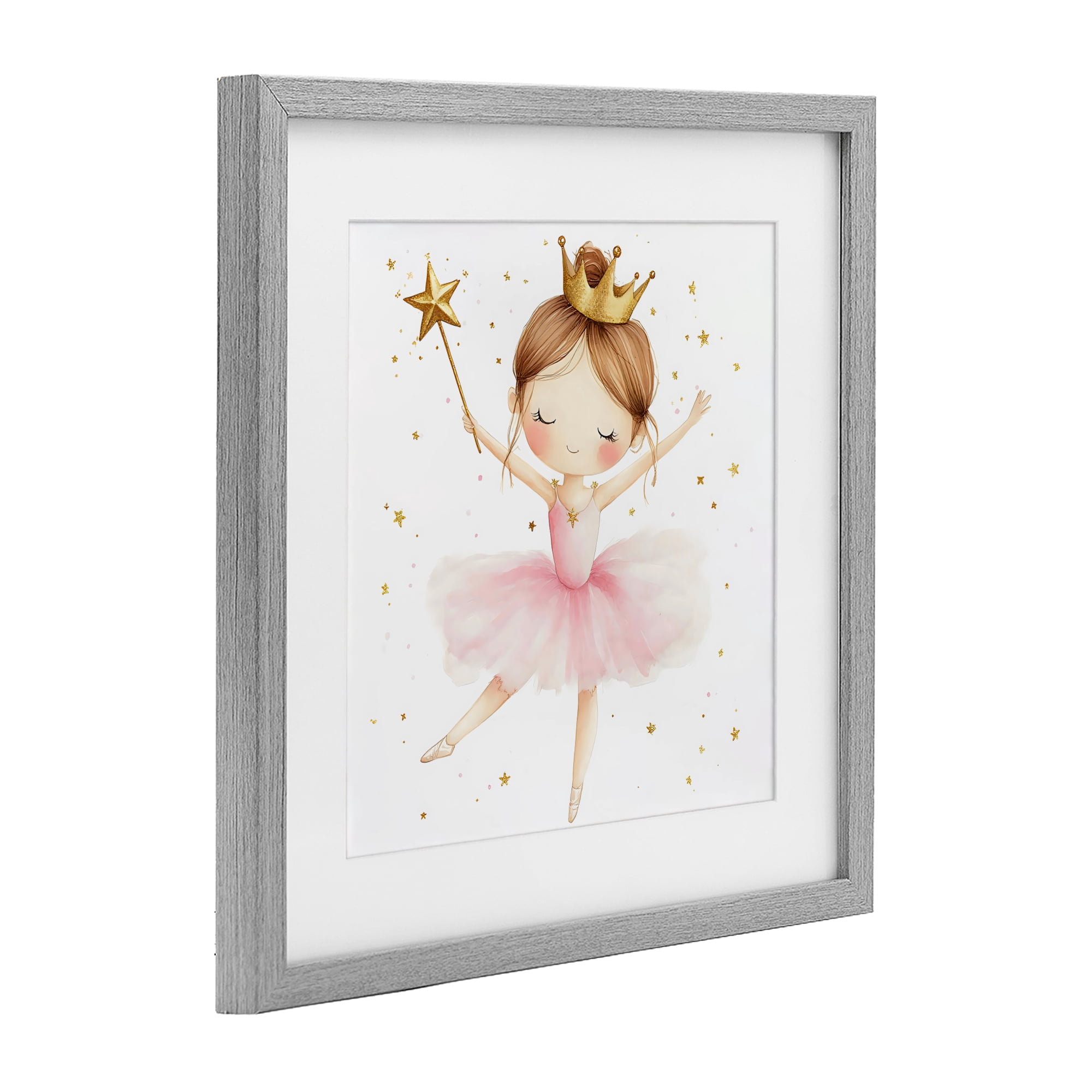 Stupell Industries Cute Ballerina with Crown Gray Framed Print Under Glass, design by Creative Studio