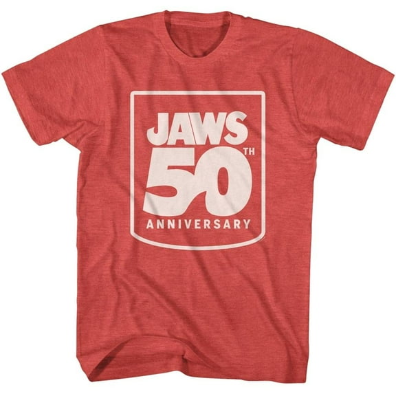 Jaws 50th Anniversary Men's T Shirt (RedHeather, AdultL)