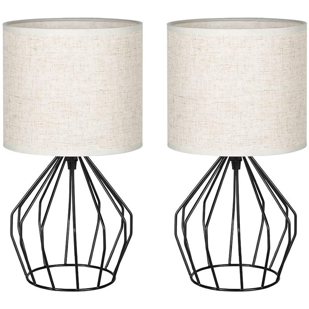 Bedside Table Lamps Small Nightstand Lamp, Modern Style Black Hollowed Out Base with Linen