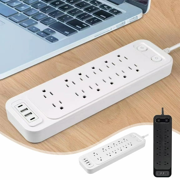 Uscallm under $5 2Pcs Power Strip, 12 Outlet Surge Protector Power Strip, 6 USB Charging Ports Extension Cord, Overload Protection Wall Plug, Home Office Gaming Strip, ETL Certified Flat Plug