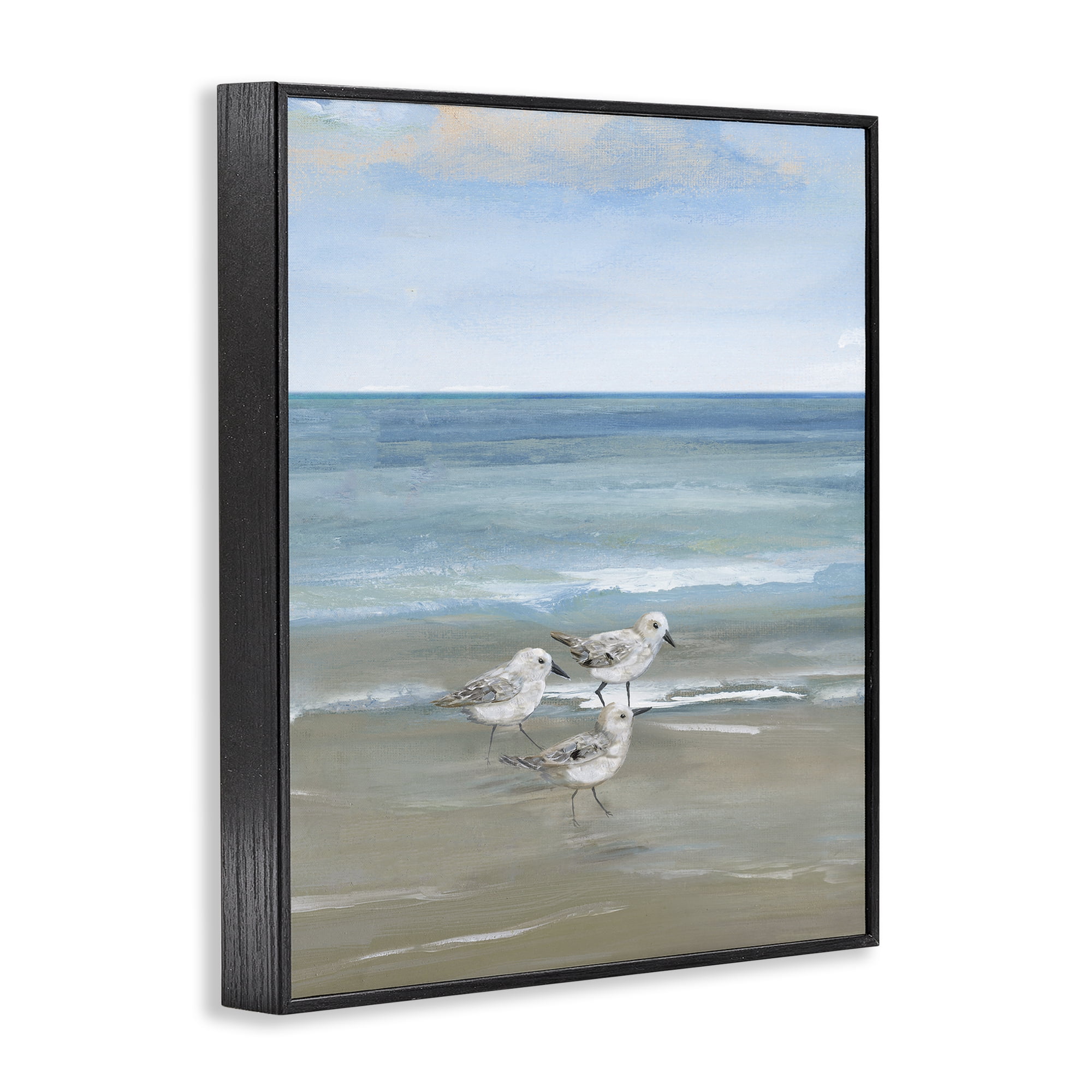 Stupell Industries Three Shorebirds & Gentle Waves Black Framed Giclee Art, design by Nan
