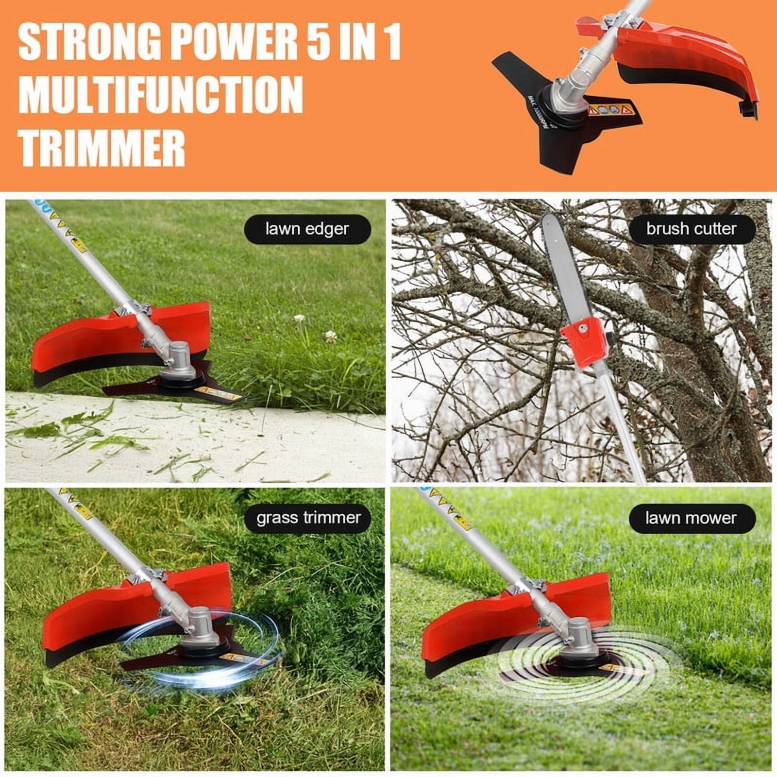 YNCE 52CC 2-Cycle Gas Weed Wacker, 5 in 1 Weed Eater Gas Powered, Upgraded 9500rpm 2200W High Power Gas String Trimmer, Gas String Trimmer, Multi Functional Garden Gas Trimming Tools