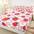 thumbnail image 3 of Homewish Kawaii Red Strawberry 4pcs Bed Sheets for Girls,Groovy Floral Flowers King Sheets,Geometric Plaid Grid Super Cozy Sheet Set,Luxury Bedroom Decor, 3 of 7