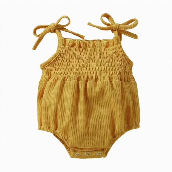 WUANDIXFA Toddler Girl Clothes 3 6 9 12 18 Months Cotton Summer Cute Sleeveless Romper, Toddler Romper Toddler Girl Summer Outfits Baby Romper Baby Bodysuit,Yellow,3-6 Months