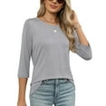 thumbnail image 3 of MOSHU 3 Pack 3/4 T Shirts for Womens Crew Neck Womens Shirts Dressy Basics Tees Casual Loose Fit Fall Tops, 3 of 10