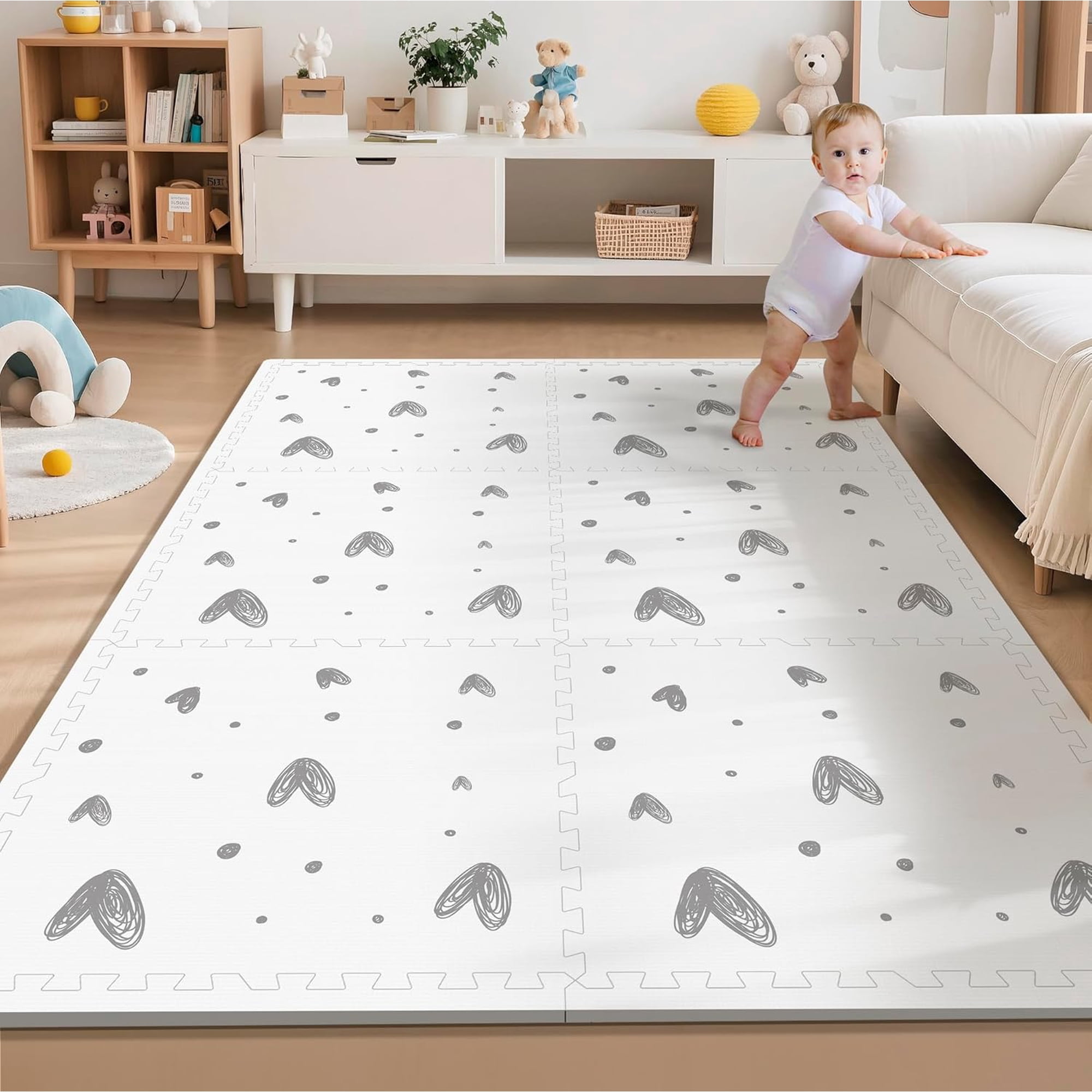 PIGLOG XL Baby Play Mat, 72"x48" Extra Large Foam Floor Tiles, 6-Piece Interlocking Puzzle Mat with Love Pattern, Waterproof & Easy to Clean, Non-Slip Tummy Time Mat for Infants & Toddlers