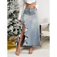 thumbnail image 4 of Medium Wash Ruffle Split Thigh Denim Skirt Long Maxi Style, 4 of 6