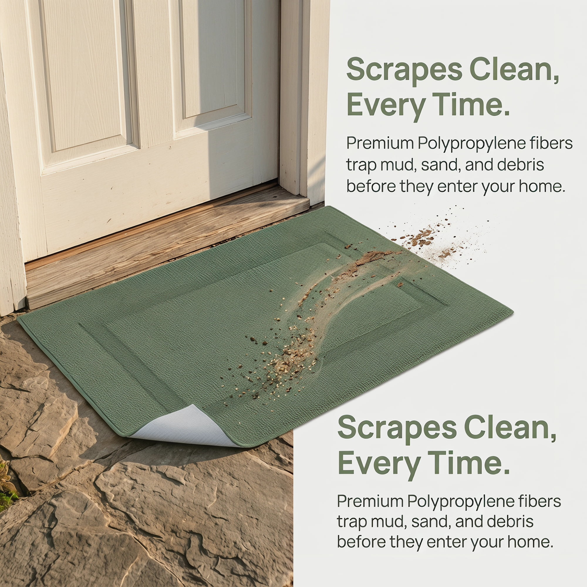Unique Bargains Geometric Non Slip Waterproof Rug Scraper Welcome Mat Dark Green 32" x 20"